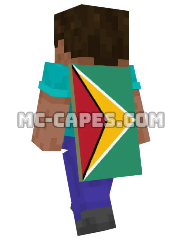 Guyana Flag Minecraft cape worn on a player, seen from behind
