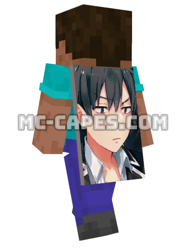 Hachiman Hikigaya Minecraft cape worn on a player, seen from behind