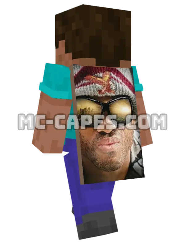 Hancock Minecraft cape worn on a player, seen from behind