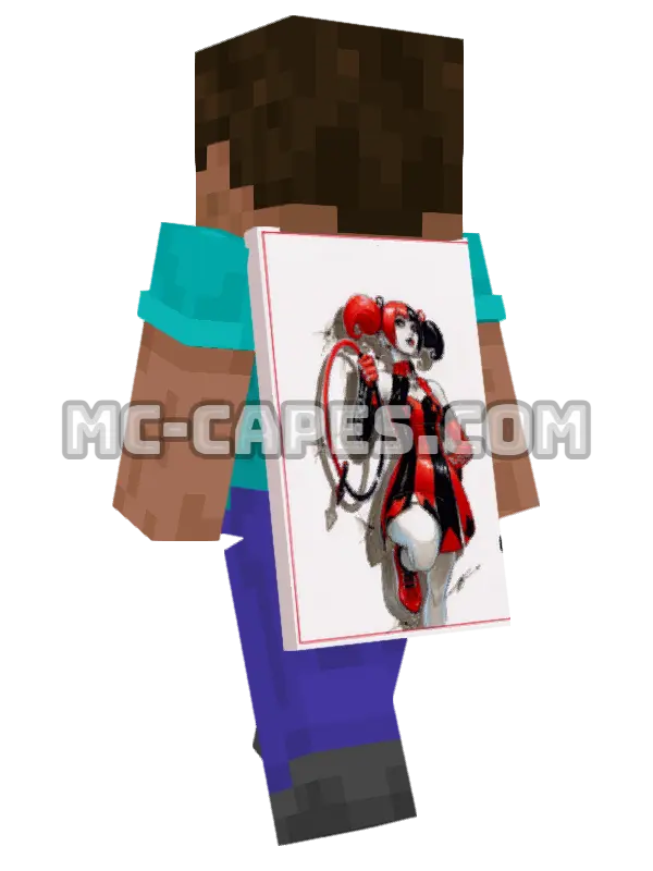 Harley Quinn Dress Minecraft cape worn on a player, seen from behind