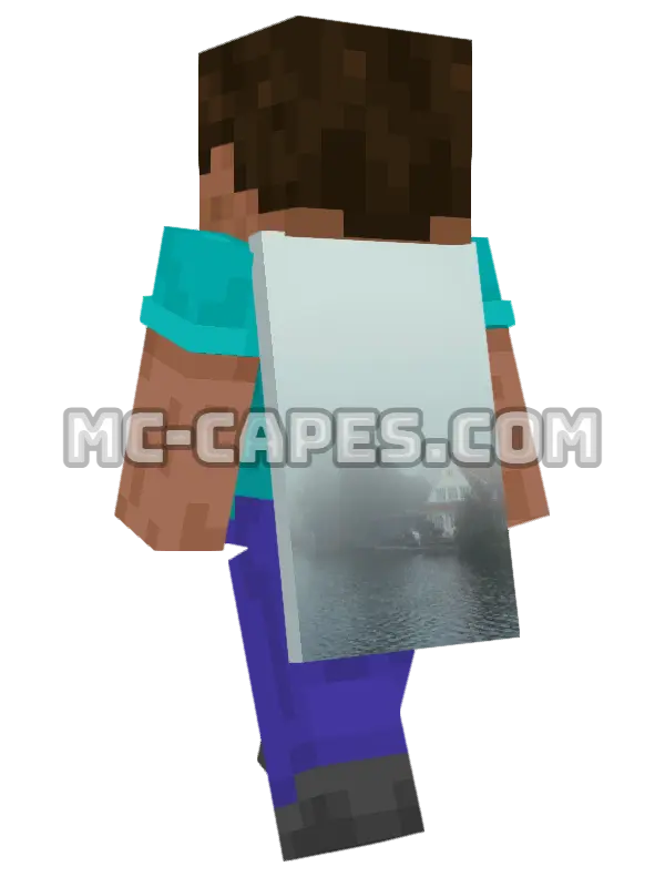 House on Foggy Lake Minecraft cape worn on a player, seen from behind