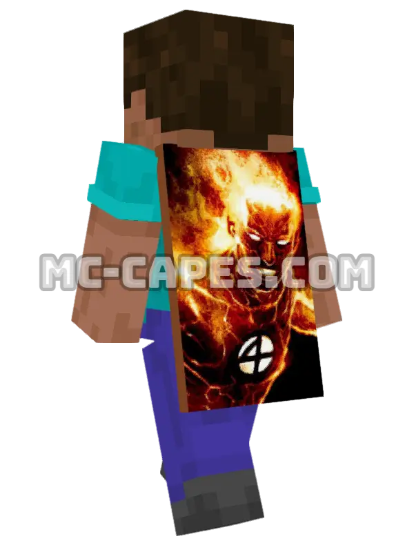 Human Torch Minecraft cape worn on a player, seen from behind