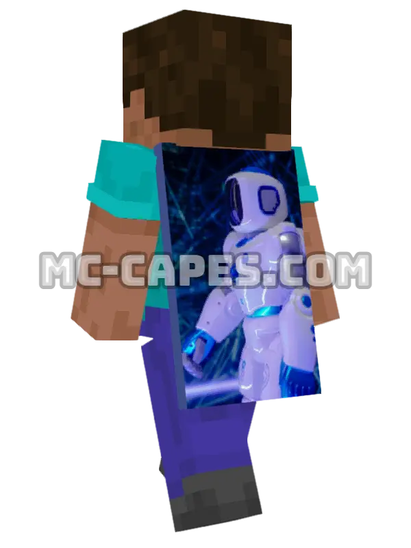 Humanoid Robot Minecraft cape worn on a player, seen from behind