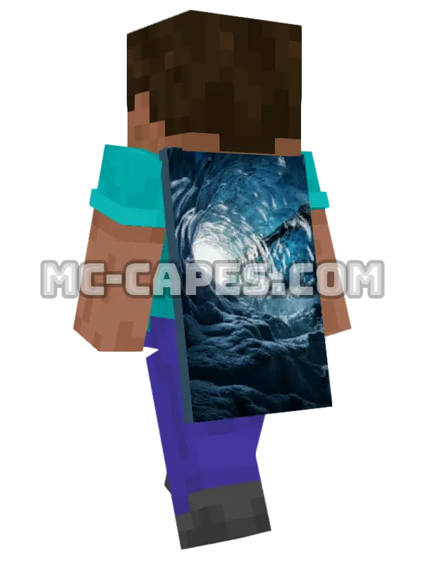 Ice Cave Minecraft cape worn on a player, seen from behind