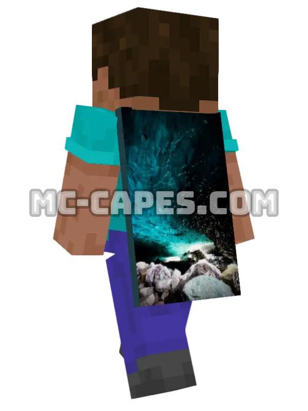 Ice Cave Beauty Minecraft cape worn on a player, seen from behind