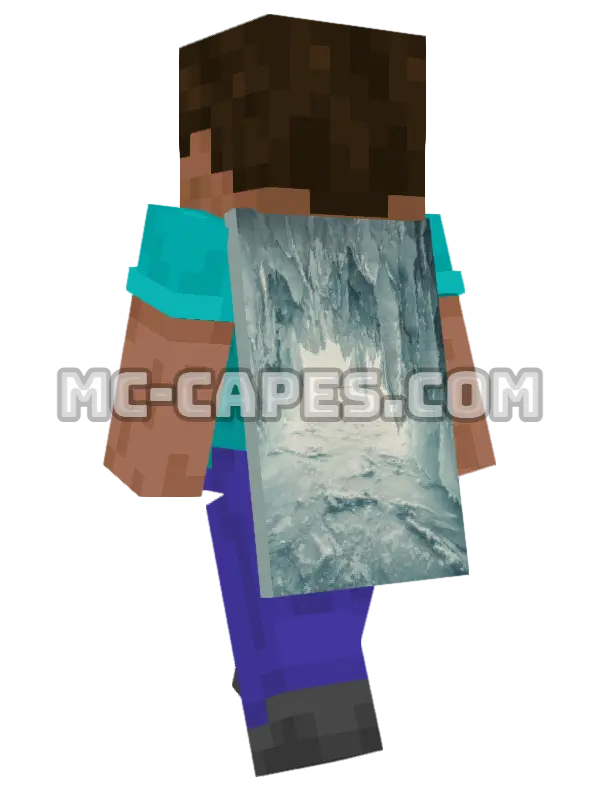 Ice Cave Entrance Minecraft cape worn on a player, seen from behind