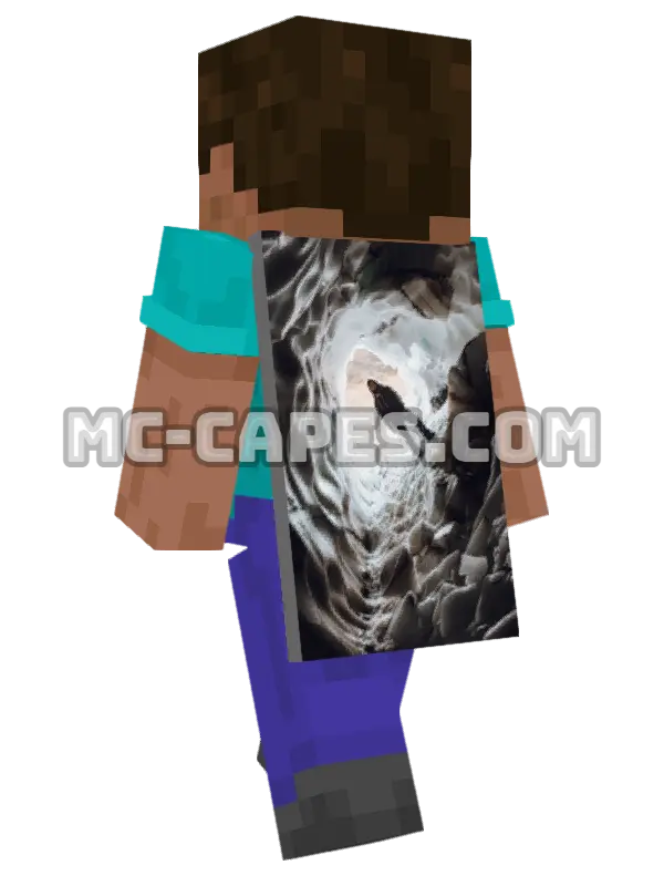 Ice Cave Explorer Minecraft cape worn on a player, seen from behind