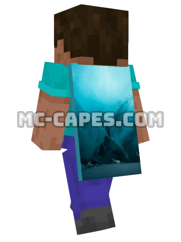 Ice Cave Interior Minecraft cape worn on a player, seen from behind
