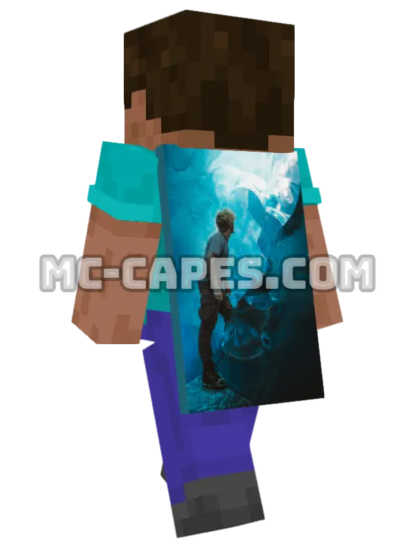 Ice Cave Man Minecraft cape worn on a player, seen from behind