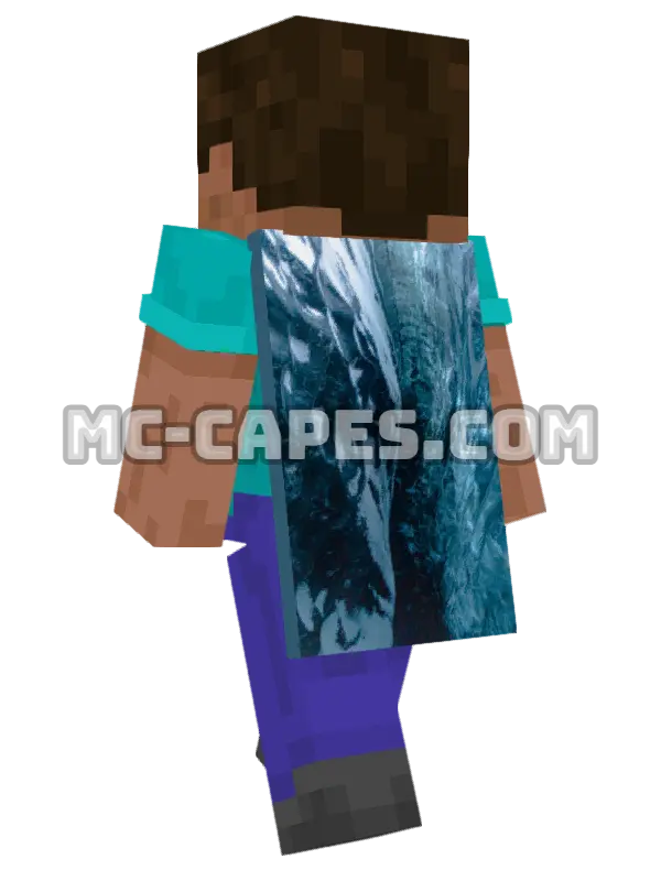 Icelandic Ice Cave Minecraft cape worn on a player, seen from behind