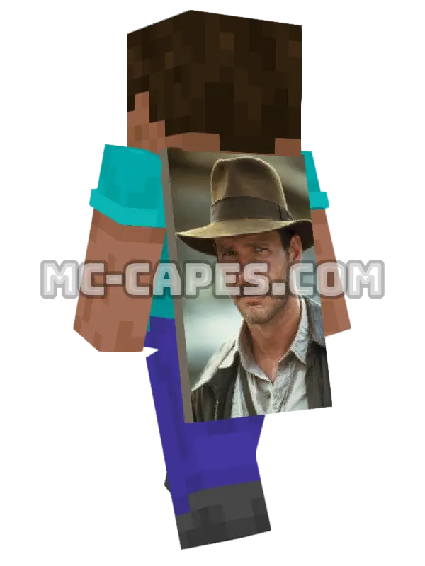 Indiana Jones Minecraft cape worn on a player, seen from behind