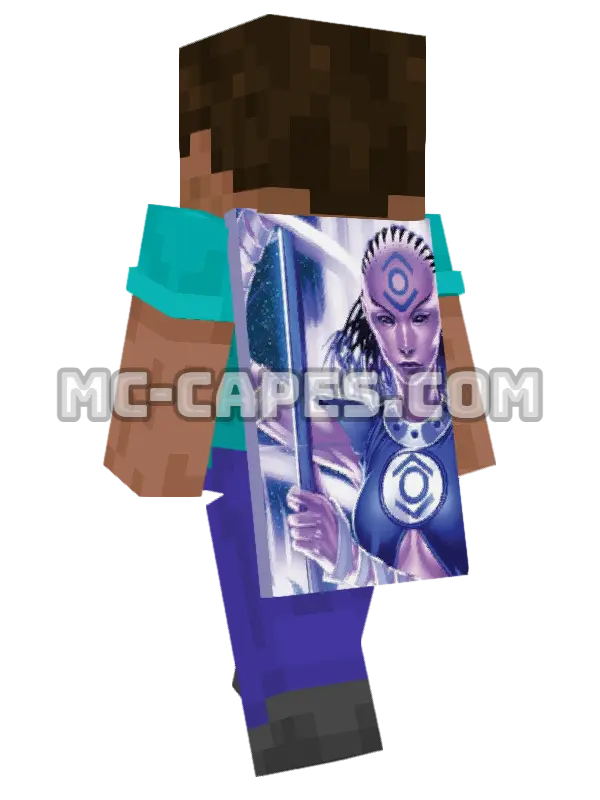 Indigo Minecraft cape worn on a player, seen from behind
