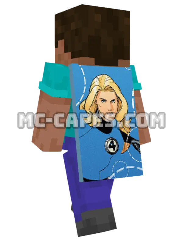 Invisible Woman Minecraft cape worn on a player, seen from behind