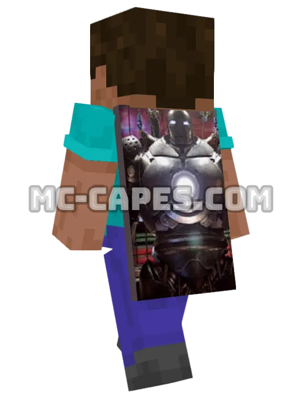 Iron Monger Minecraft cape worn on a player, seen from behind