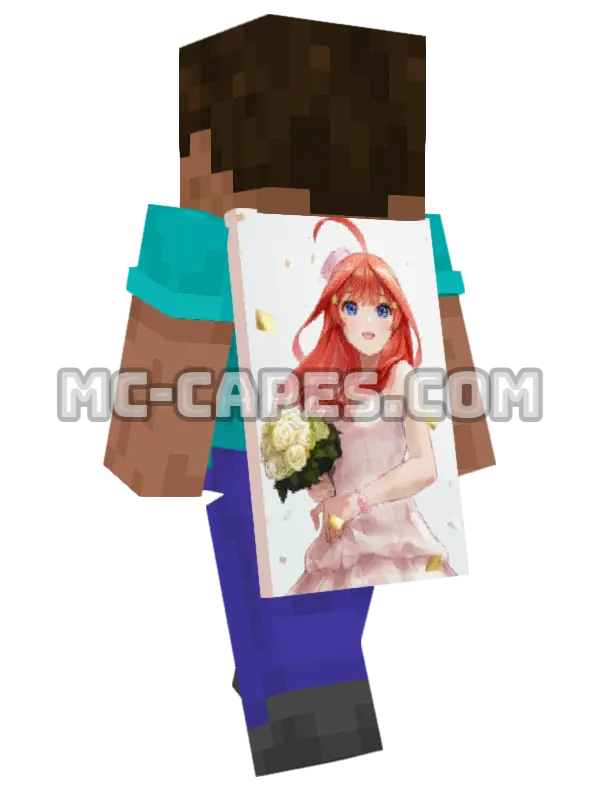 Itsuki Nakano Wedding Dress Minecraft cape worn on a player, seen from behind