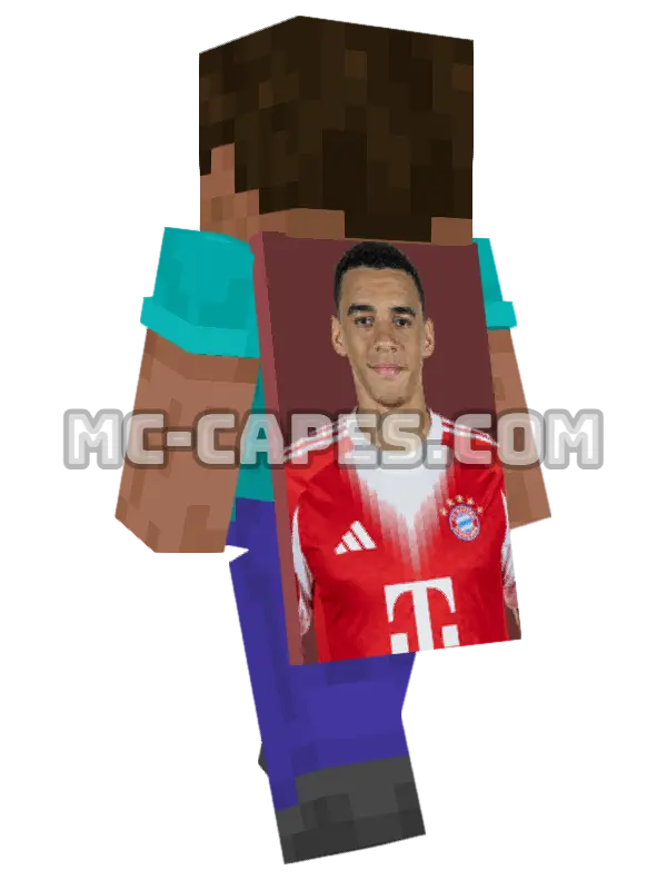 Jamal Musiala Minecraft cape worn on a player, seen from behind