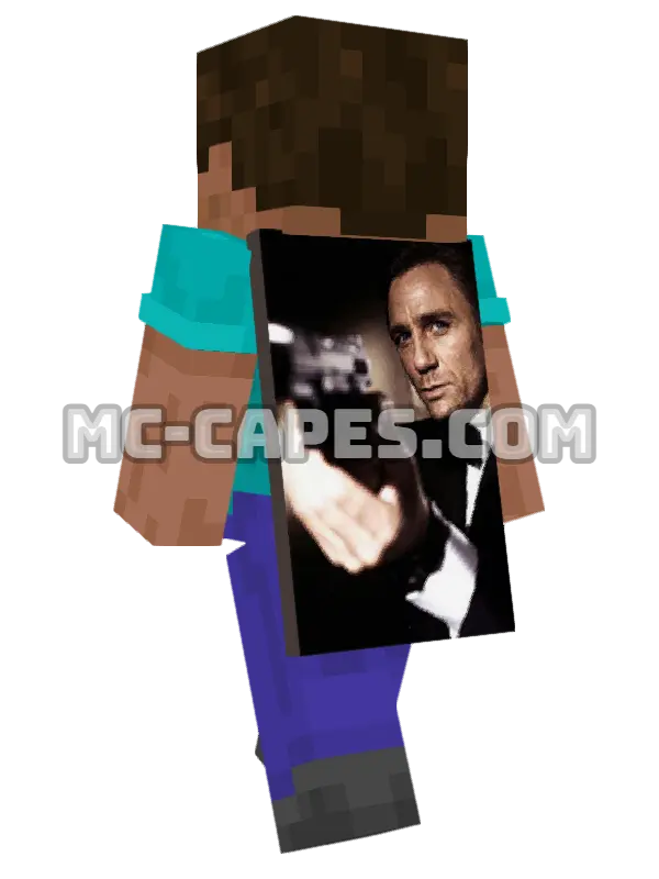 James Bond Minecraft cape worn on a player, seen from behind