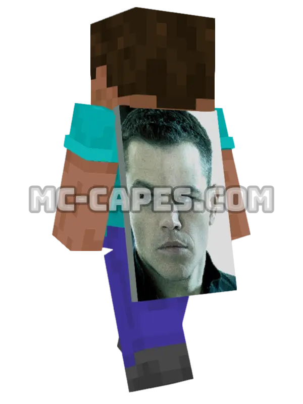 Jason Bourne Minecraft cape worn on a player, seen from behind