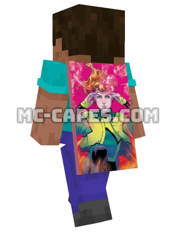 Jean Grey Minecraft cape worn on a player, seen from behind