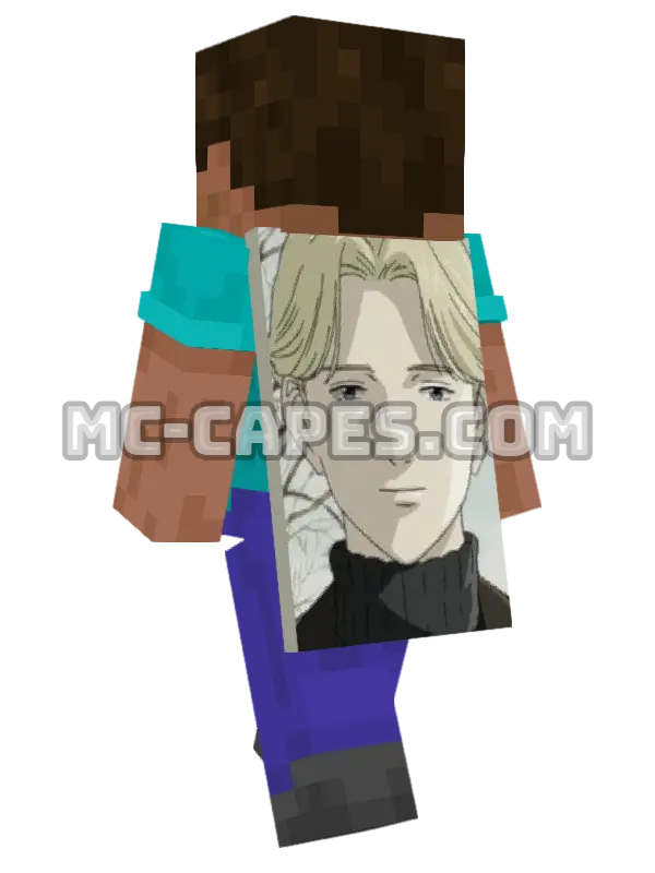 Johan Liebert Minecraft cape worn on a player, seen from behind