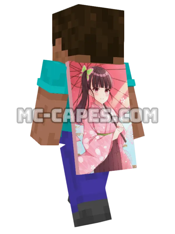 Kanao Tsuyuri Kimono Minecraft cape worn on a player, seen from behind