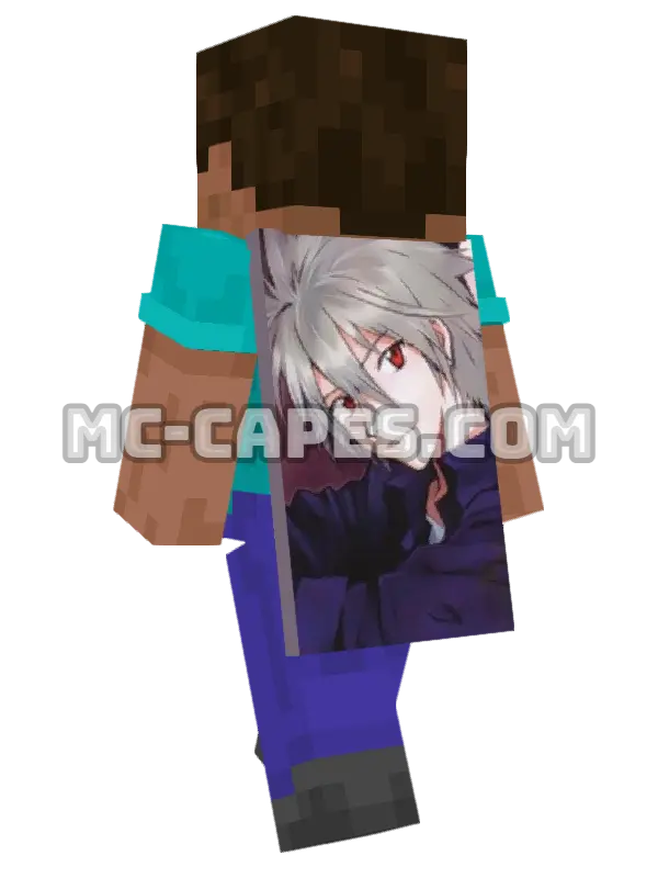 Kaworu Nagisa Minecraft cape worn on a player, seen from behind