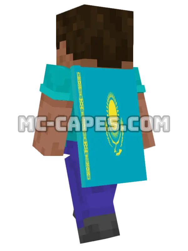 Kazakhstan Flag Minecraft cape worn on a player, seen from behind