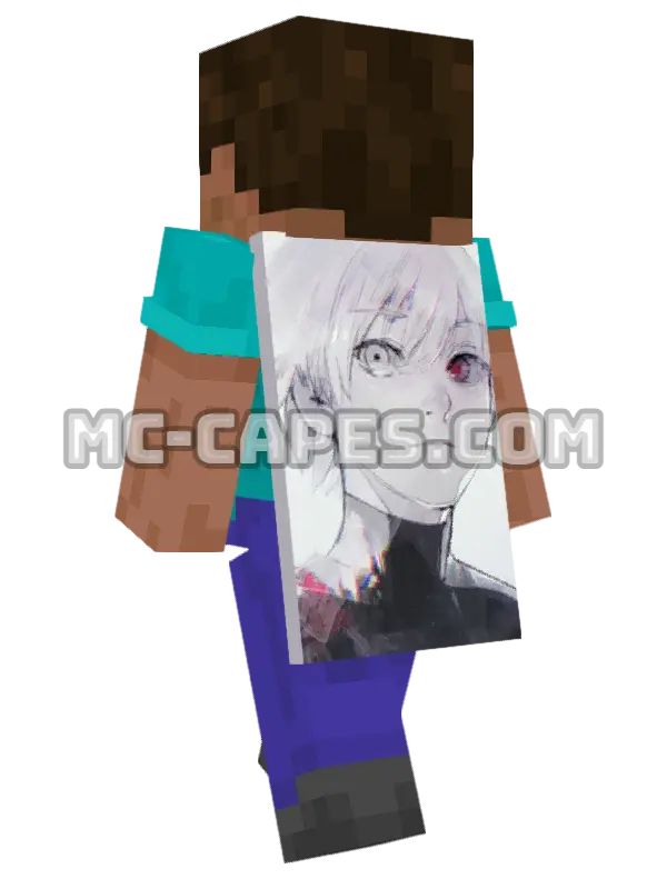 Ken Kaneki Minecraft cape worn on a player, seen from behind