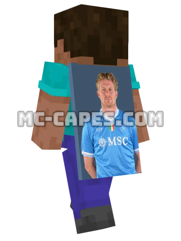 Kevin De Bruyne Minecraft cape worn on a player, seen from behind