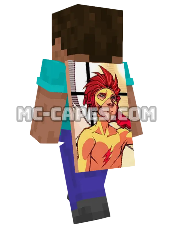 Kid Flash Minecraft cape worn on a player, seen from behind