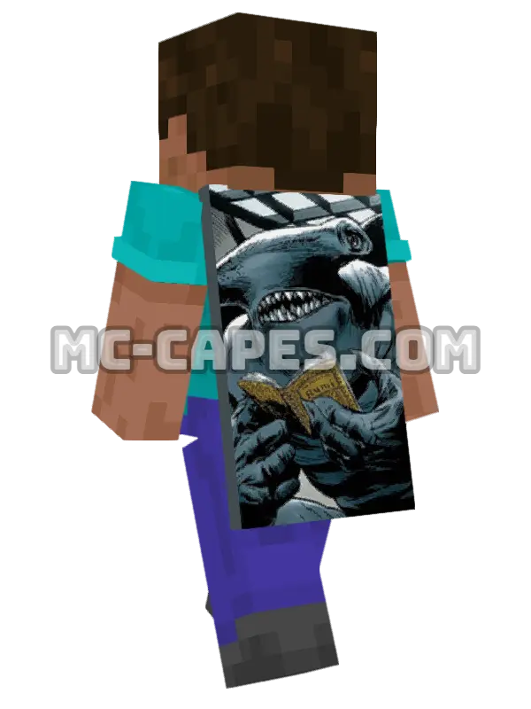 King Shark Minecraft cape worn on a player, seen from behind