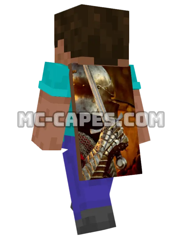 Knight Gauntlet Sword Minecraft cape worn on a player, seen from behind