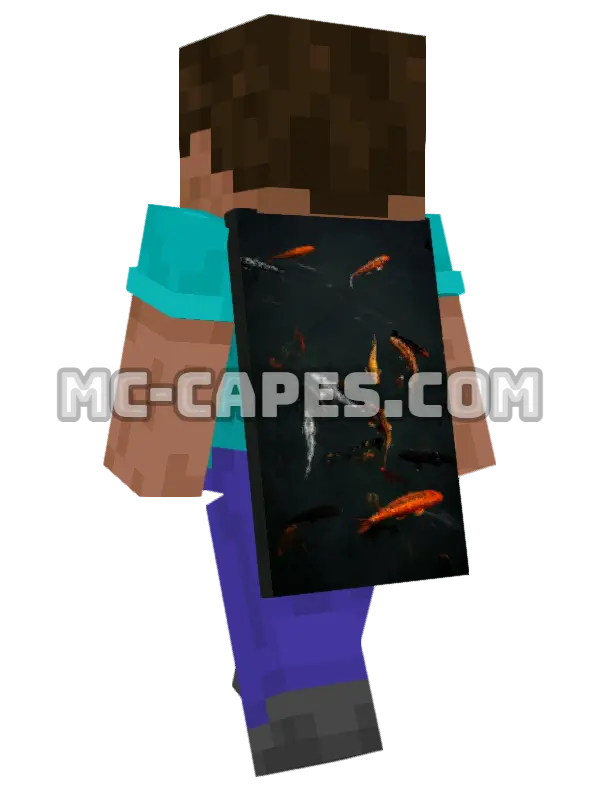Koi Fish Pond Minecraft cape worn on a player, seen from behind