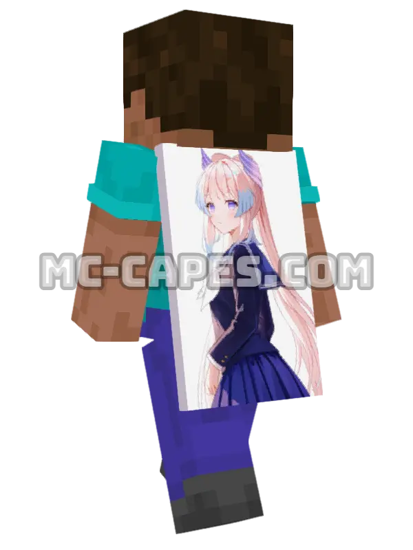 Kokomi School Uniform Minecraft cape worn on a player, seen from behind