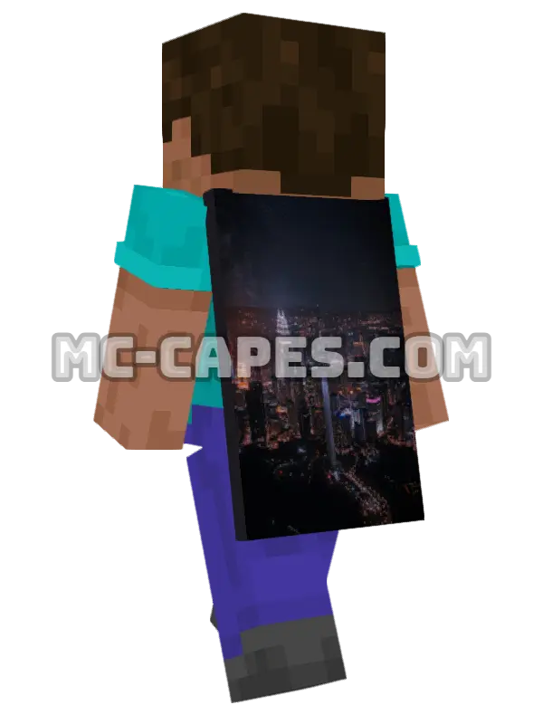 Kuala Lumpur Towers Minecraft cape worn on a player, seen from behind