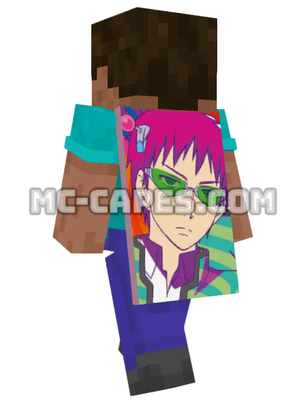 Kusuo Saiki Minecraft cape worn on a player, seen from behind