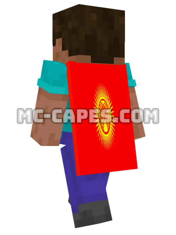 Kyrgyzstan Flag Minecraft cape worn on a player, seen from behind
