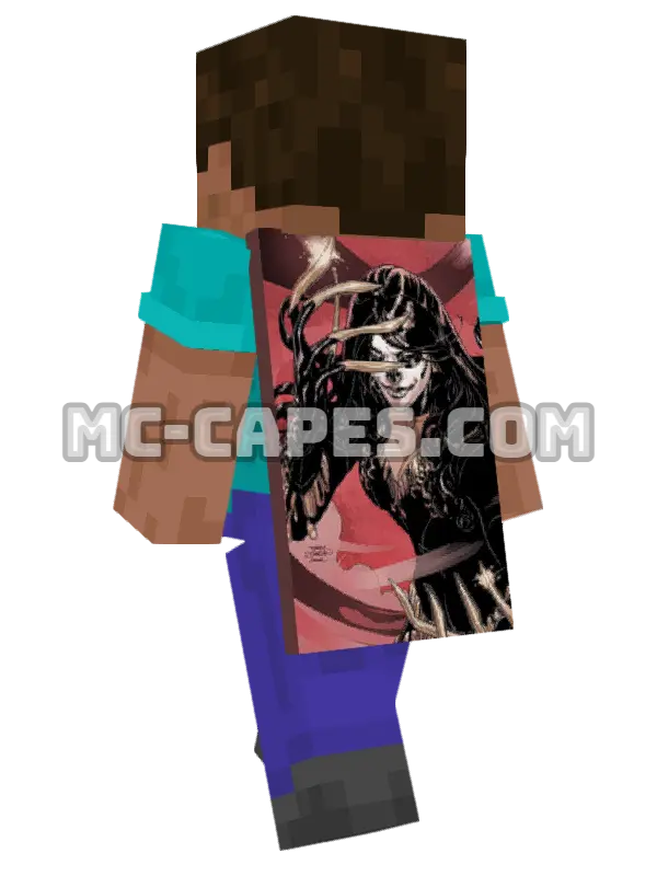 Lady Deathstrike Minecraft cape worn on a player, seen from behind