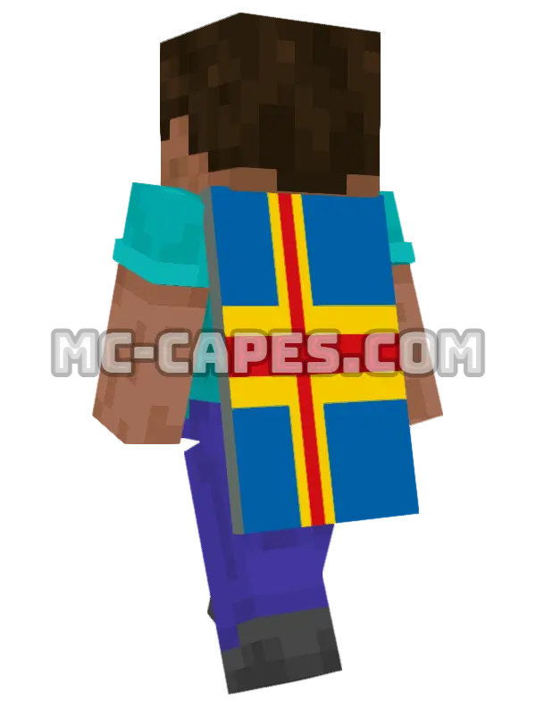 Åland Islands Flag Minecraft cape worn on a player, seen from behind
