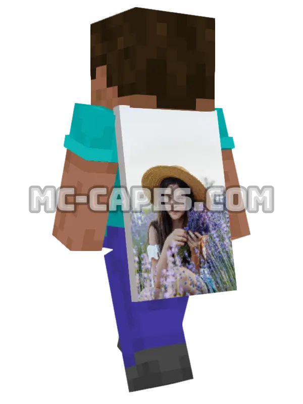 Lavender Field Girl Minecraft cape worn on a player, seen from behind