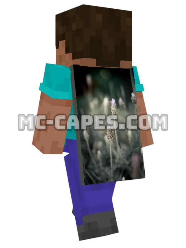 Lavender Flowers Minecraft cape worn on a player, seen from behind