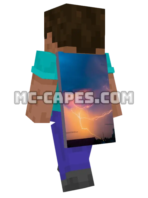 Lightning City Minecraft cape worn on a player, seen from behind