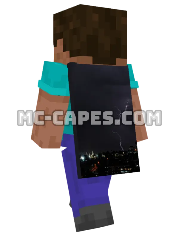 Lightning City Minecraft cape worn on a player, seen from behind