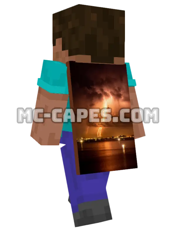 Lightning City Minecraft cape worn on a player, seen from behind