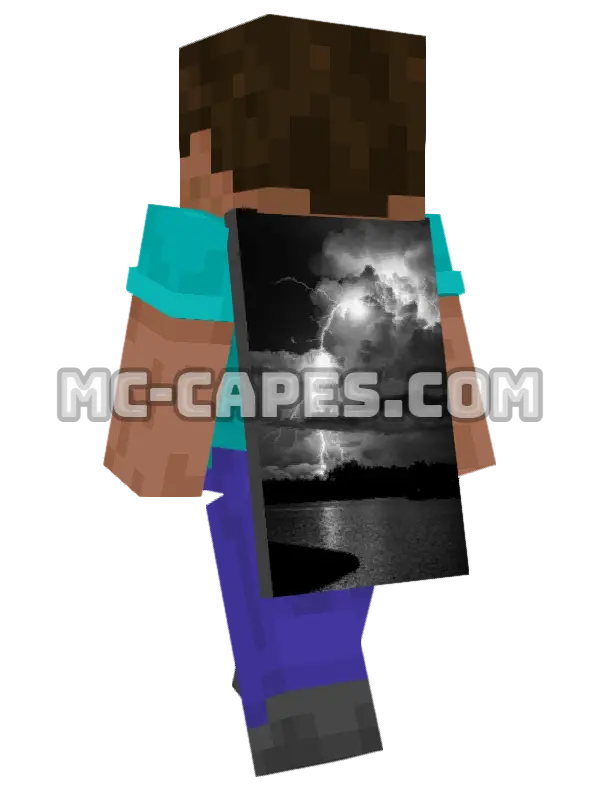 Lightning Over Water Minecraft cape worn on a player, seen from behind