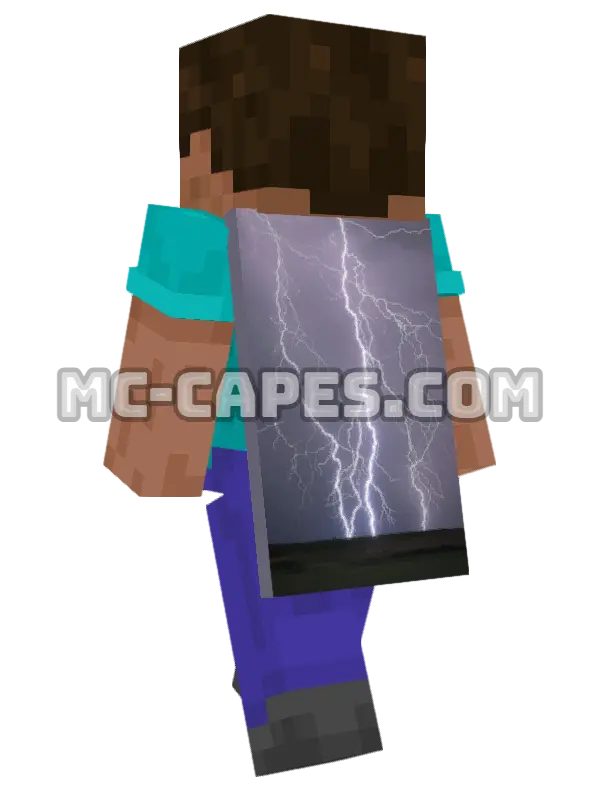 Lightning Sky Minecraft cape worn on a player, seen from behind