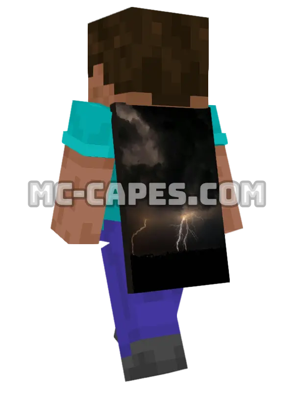 Lightning Storm Minecraft cape worn on a player, seen from behind