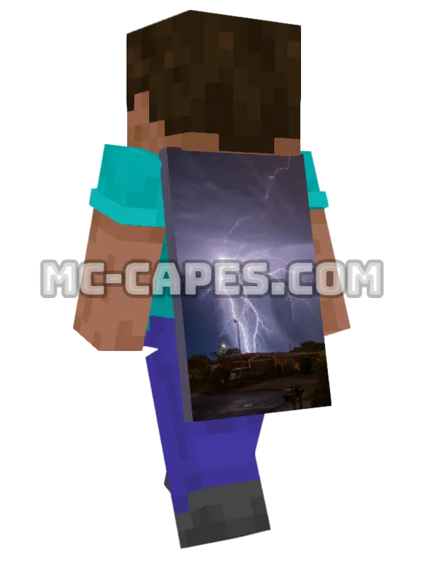 Lightning Storm Minecraft cape worn on a player, seen from behind