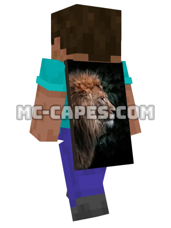 Lion Minecraft cape worn on a player, seen from behind