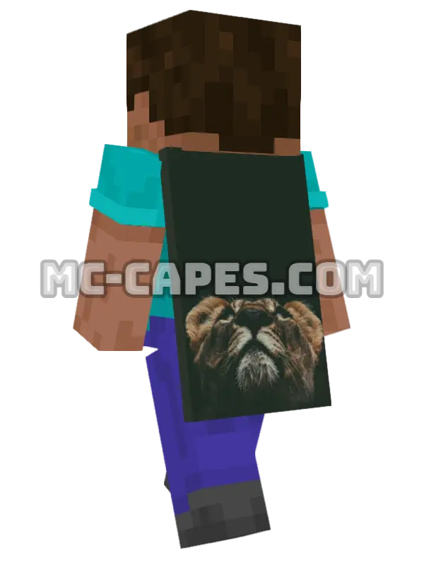 Lion Looking Up Minecraft cape worn on a player, seen from behind